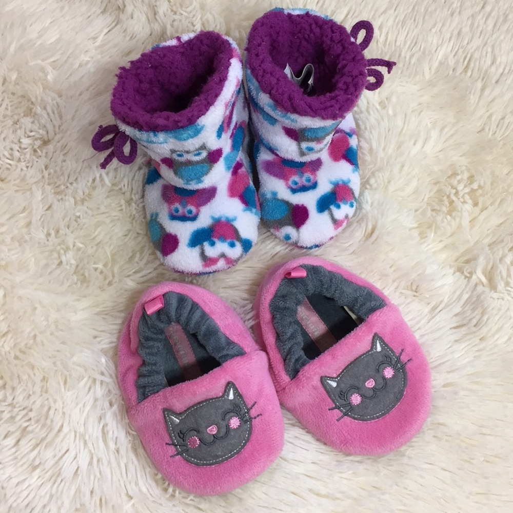 2 Pairs House Slippers Girl Toddler Sz 3/4 & 5/6